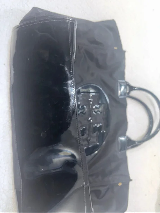 Tory Burch Black Nylon Tote with Patent Logo - Picture 3 of 5